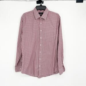Nordstrom Red Check Button Down Shirt Trim Fit 100% Cotton Wrinkle Free Size 16